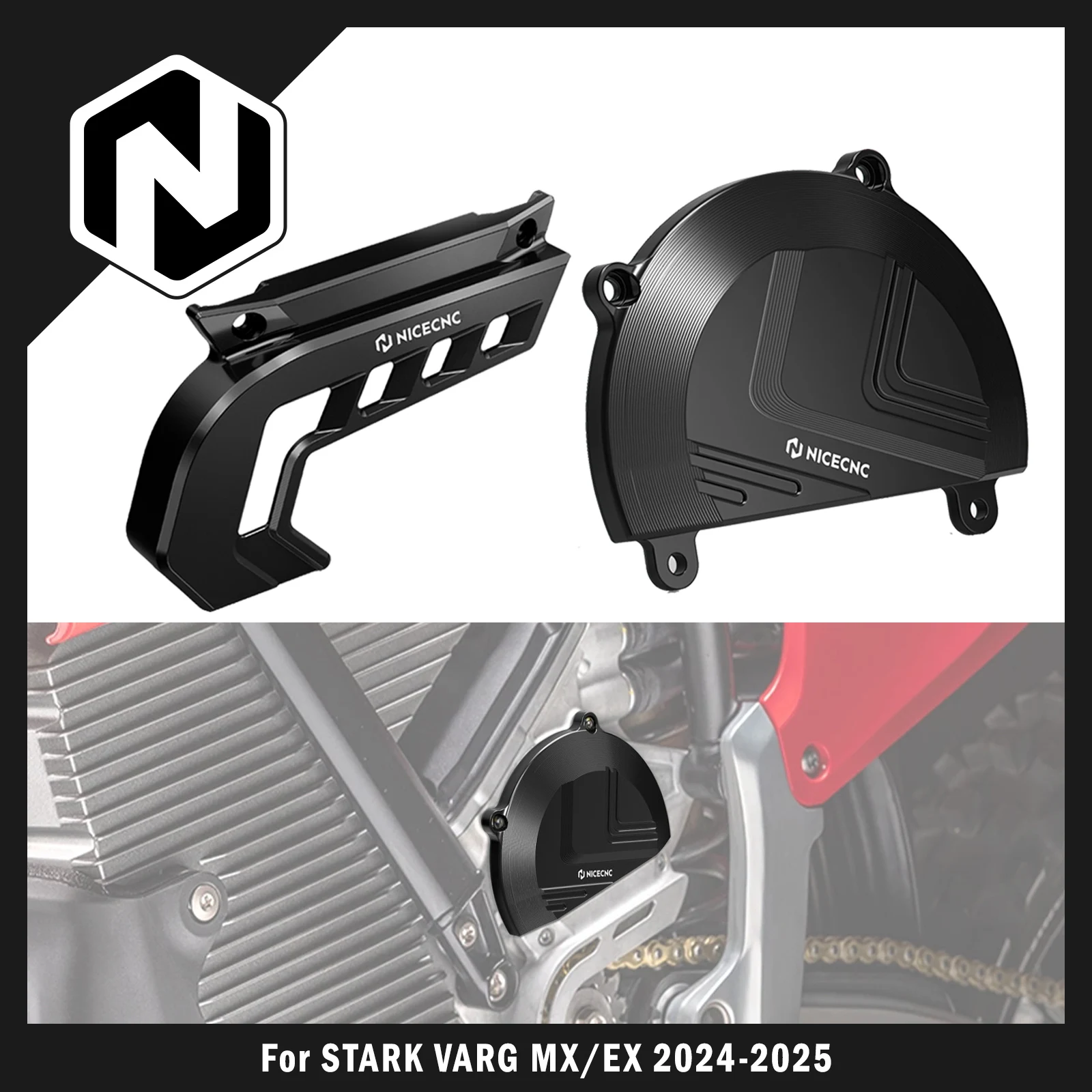 

NICECNC Left Motor Cover Guard & Sprocket Cover Chain Guard For Stark Varg EX For Stark Varg MX 2024-2025 Electric Dirt Bike