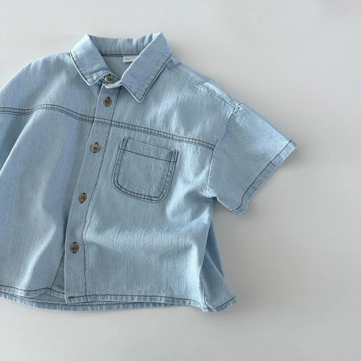 Solid Denim Suit Baby Spring Autumn Long-Sleeved Denim Shirt Jacket Trousers Two-Piece Baby Boys Girls Simple Casual 2PCS