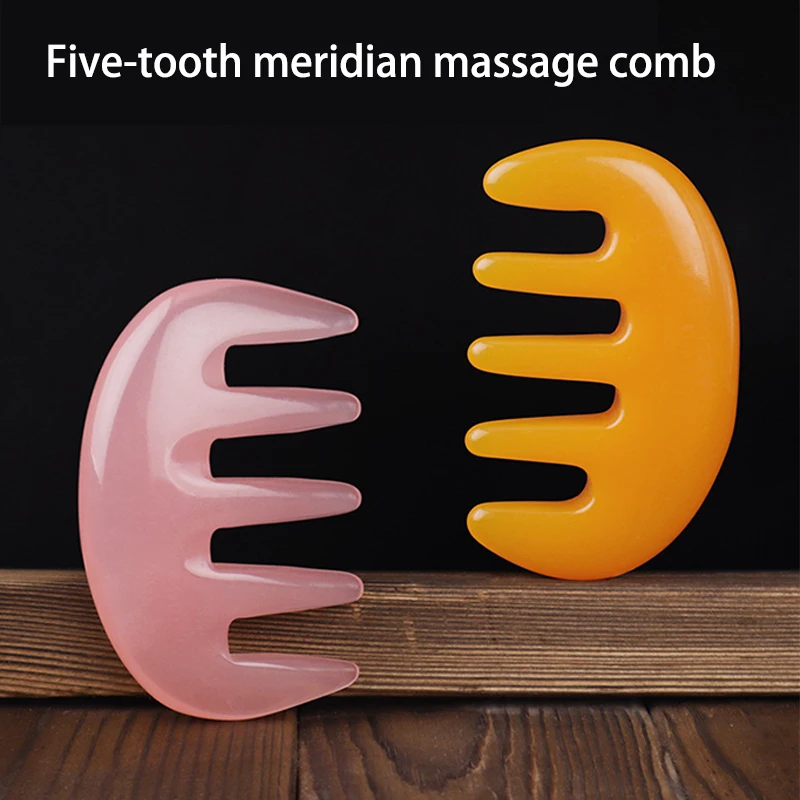 

Five Teeth Meridian Massage Resin Large Tooth Point Massage Head Comb Device Portable Small Relax Acupoint Anti-static Comb