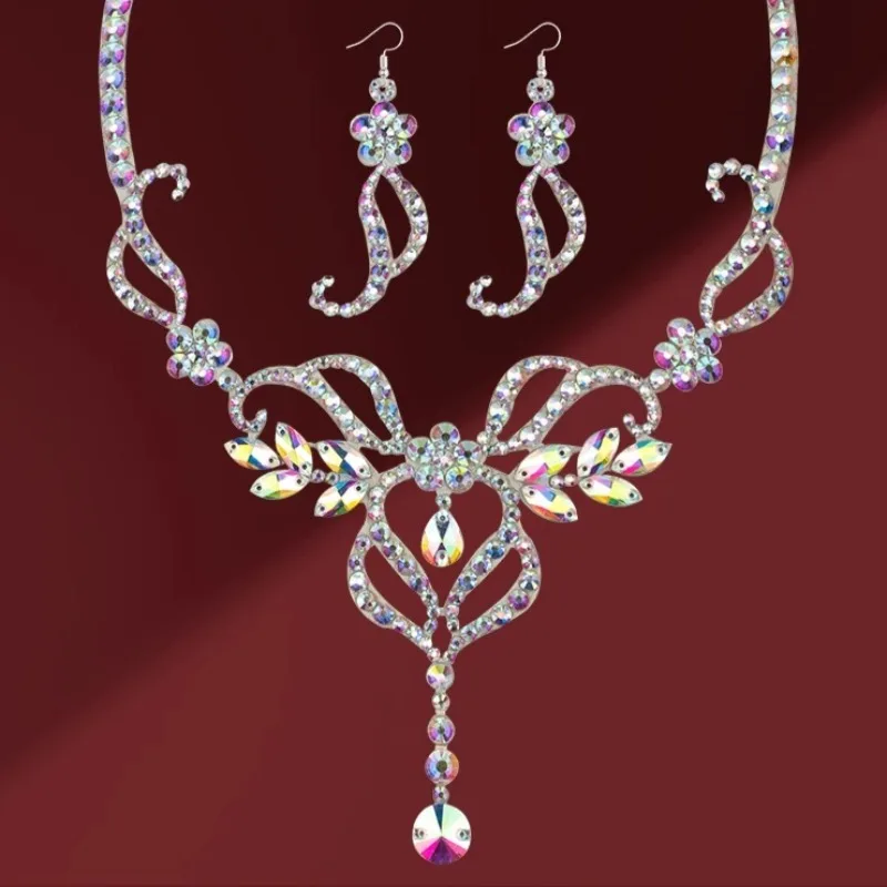 

Customized Belly Dance Costumes Necklace Earring Set New Latin Modern Dance Jewelry Versatile Earrings Neck Accessories