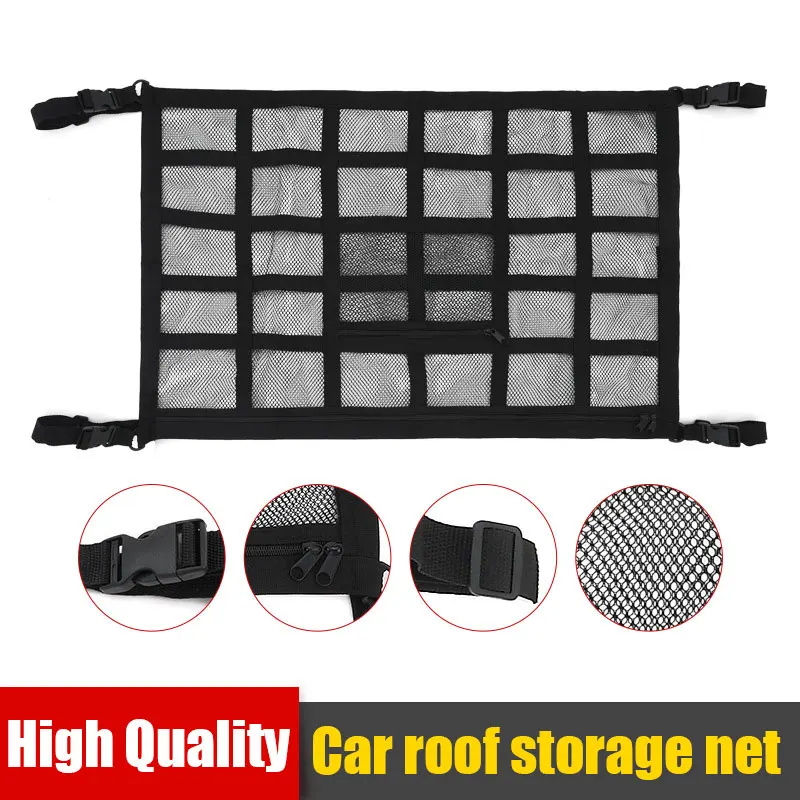 

Car Ceiling Cargo Net Pocket, Car Ceiling Roof Storage Net Strong Bearing Adjustable Capacity Roof Cargo Net Organizer for SUV