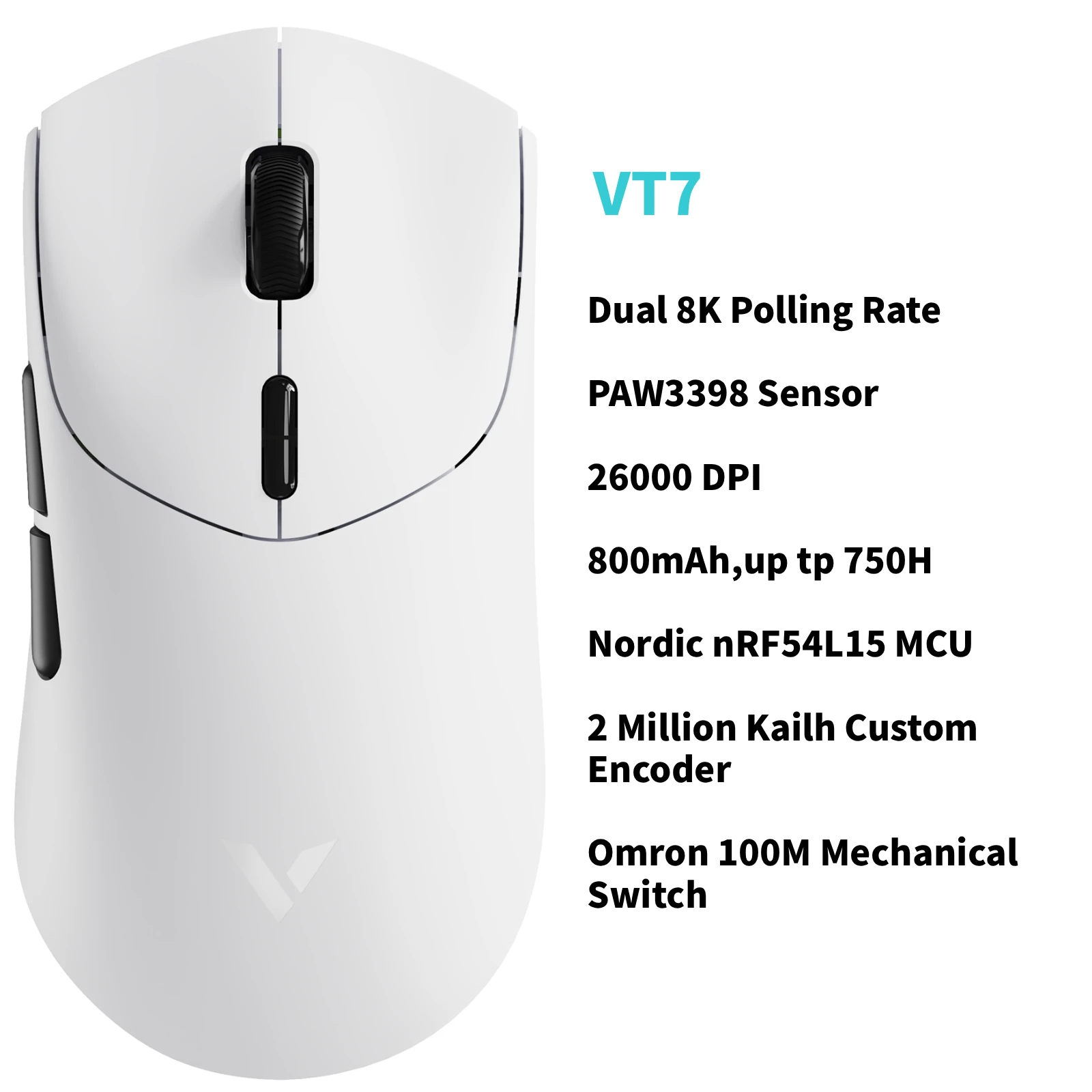 Rapoo VT7 MAX / VT7 Wireless Gaming Mouse True 8K Wireless Polling Rate 30K/26K DPI Optical Sensor 53g Lightweight Up to 750 Hours Battery Life 10 Programmable Buttons On-board Memory Compatiblae with Windows MACOS