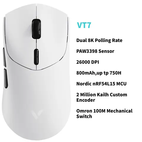 Rapoo VT7 MAX / VT7 Wireless Gaming Mouse True 8K Wireless Polling Rate 30K/26K DPI Optical Sensor 53g Lightweight Up to 750 Hours Battery Life 10 Programmable Buttons On-board Memory Compatiblae with Windows MACOS