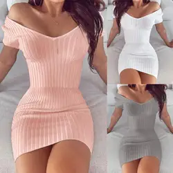 Nuove donne di estate vestono abiti da club con scollo a V sexy abiti temperamento tinta unita sottile mini abito da festa плаokubе жokubе