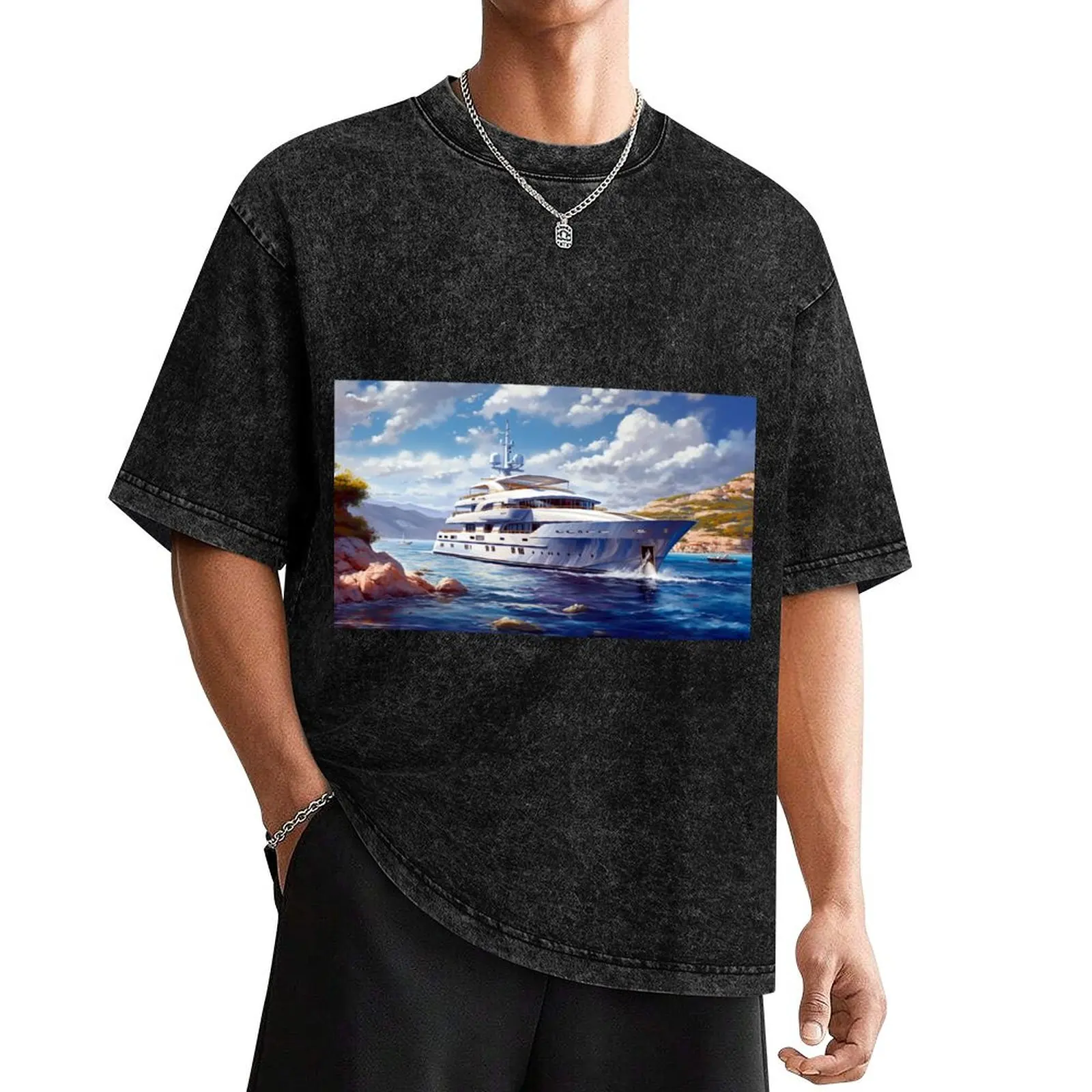 

Luxurious Super Yacht Cruising Through The Crystal Clear Waters T-Shirt sublime cheap stuff anime tshirt shirts graphic tee men