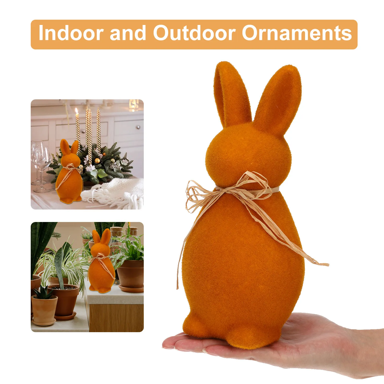 Easter Bunny Rabbit Flocked Decoration – Lightweight Foam Spring Garden Yard Outdoor Tabletop Ornament