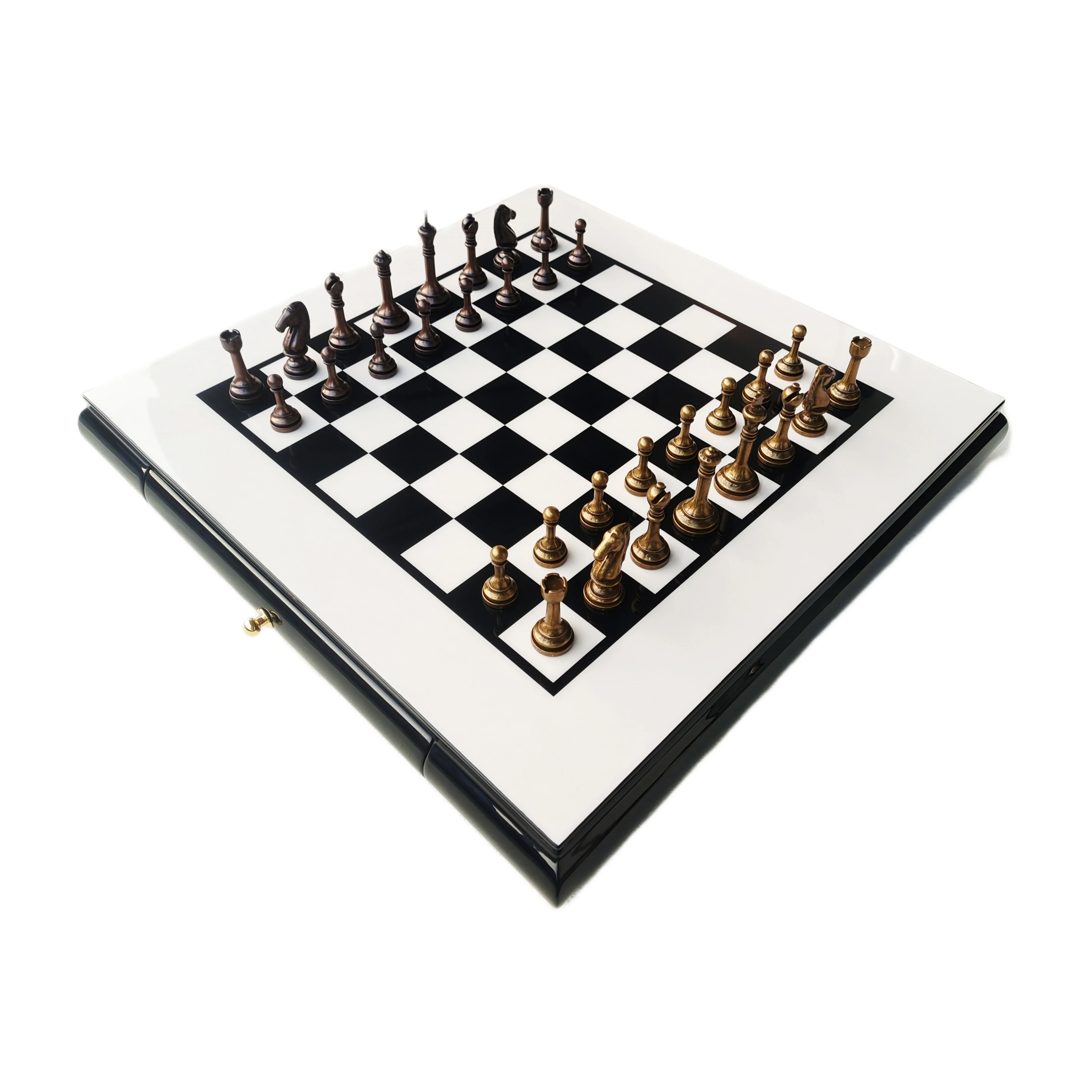 Supplier wholesale luxury handmade chess sets with wooden quality piano paint with drawer chess sets