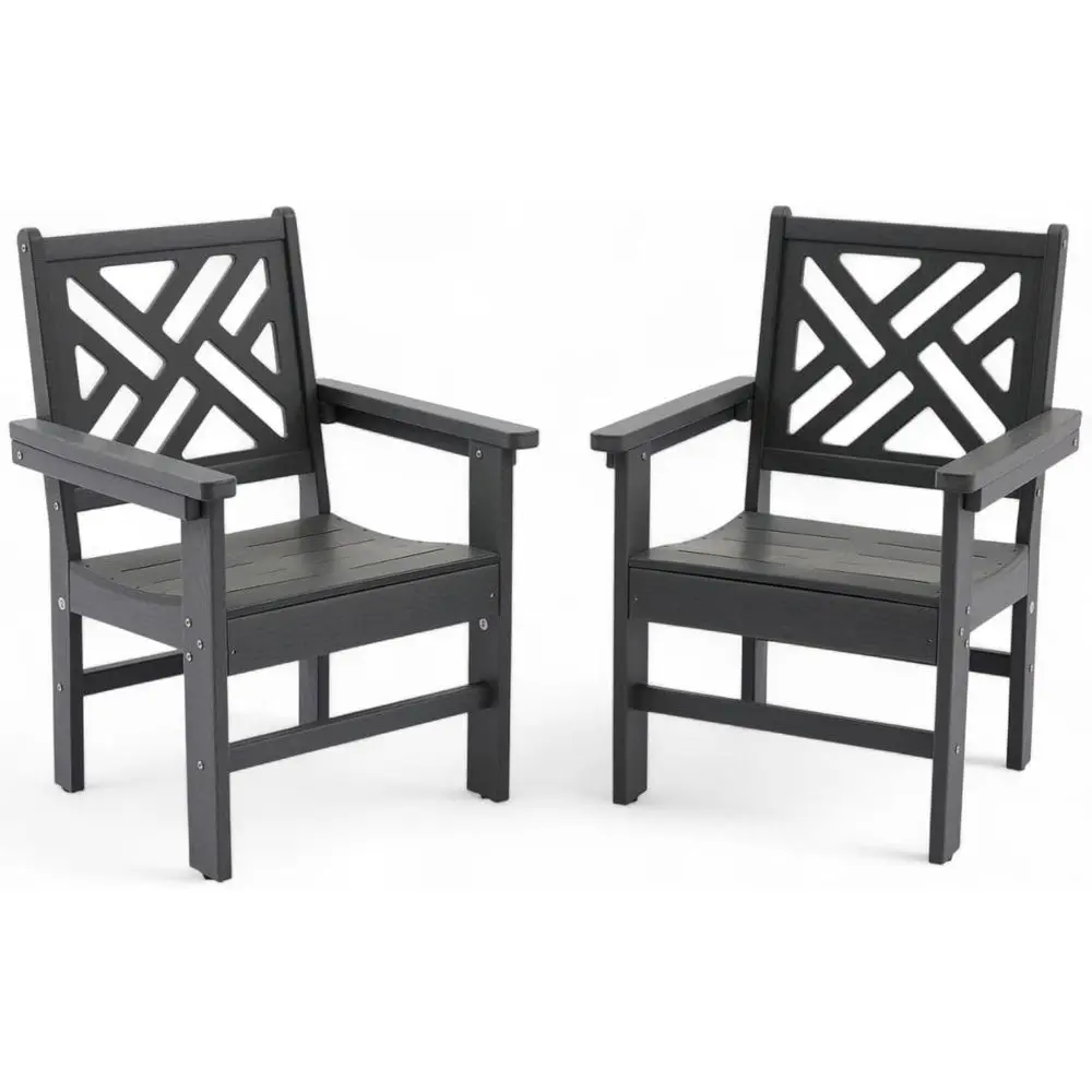 

Weather-Resistant HDPE Patio Dining Chairs Set - Grey Outdoor Armrest Chairs for Garden, Bistro, Restaurant, Backyard
