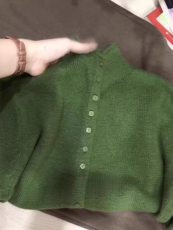 

Женский вязаный свободный кардиган с высоким воротником, больших размеров, модный, осенне-зимний, удобный топ