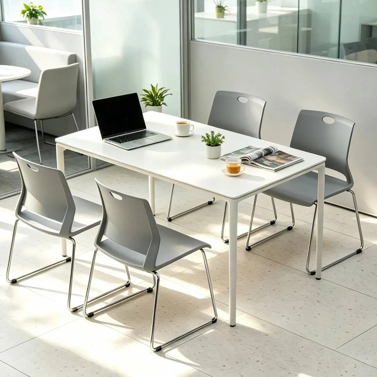 Grey Plastic Stack Chair For Office Guests Waiting Rooms Four Pack Chrome Sled Base Hard Plastic Stackable Chair Built For Commercial Use Ideal For Lobby Reception Classroom Restaurant Gray
