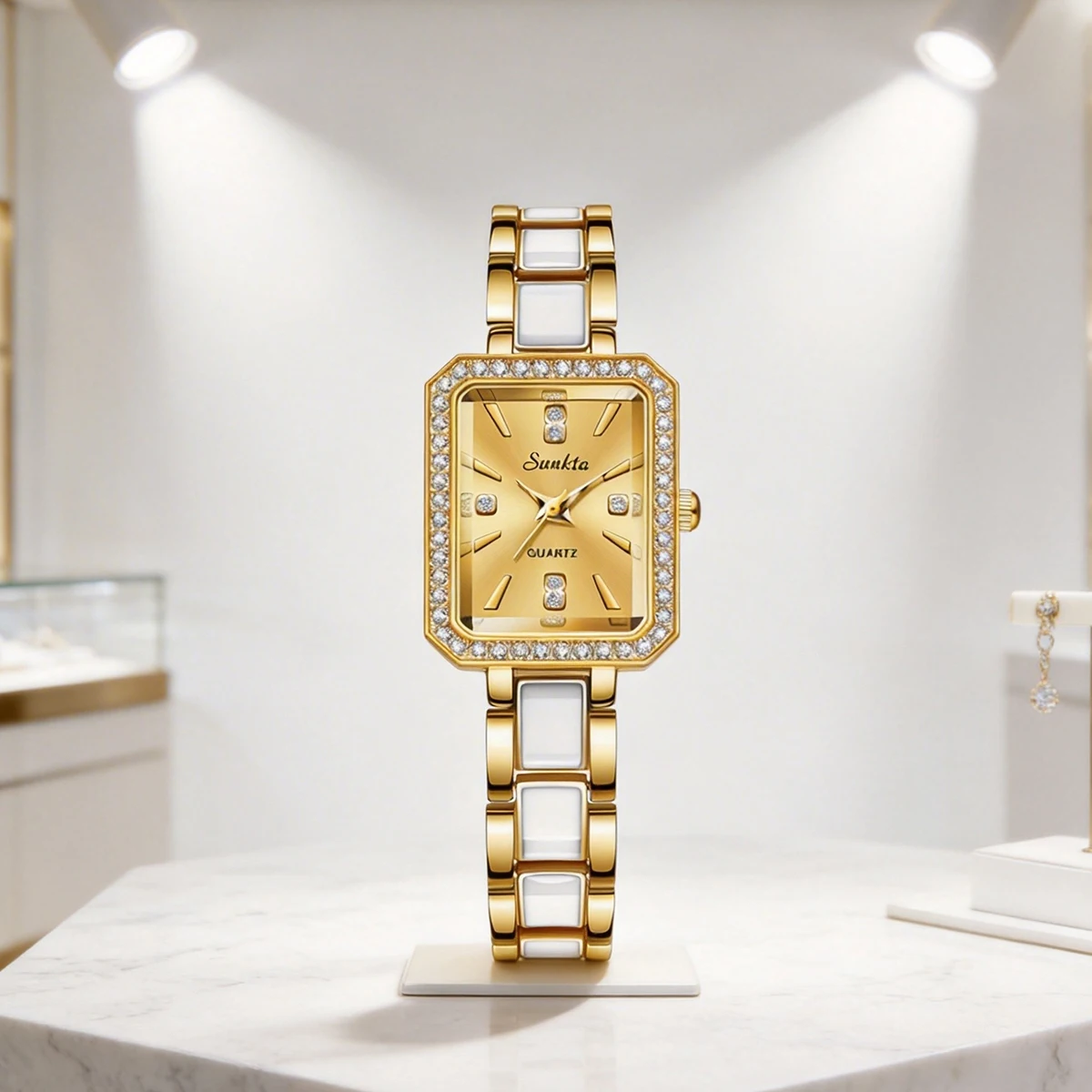 

Женские часы LIGE класса люкс 2025: Новые, простые, квадратные, полностью инкрустированные бриллиантами, цифровые кварцевые часы с золотым браслетом из нержавеющей стали, для женщин