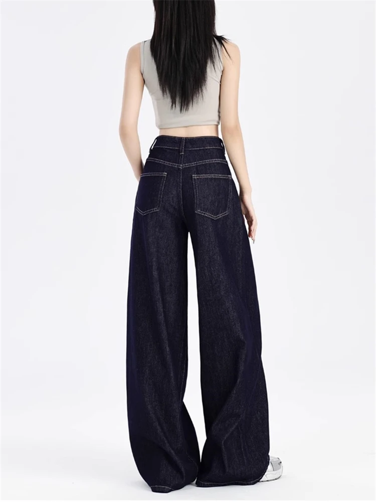 Damskie luźne spodnie jeansowe z wysokim stanem i głębokim stanem Cool Girl Solid Color Straight Pants Female Casual Loose Wide Leg Jeans