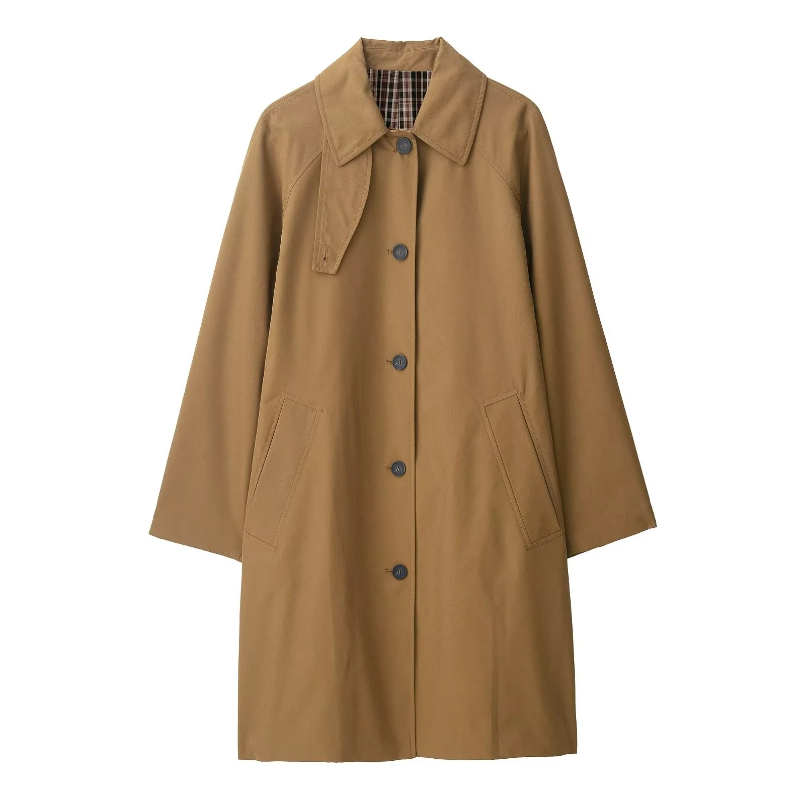 

PB&ZA2025 autumn new women's casual fashion simple loose-fitting buttoned retro style mid-length trench coat