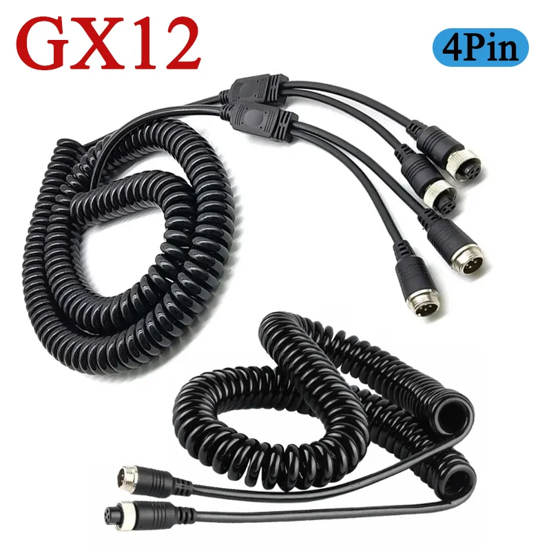 4Pin GX12 Aviation Plug Reversing Image Spring Cable 8 Meters 3 to 3 Semi-trailer Surveillance Video Male Female Adapter Line