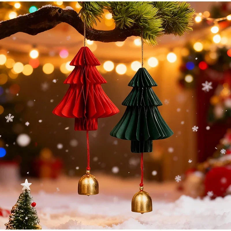 2/6 stücke Weihnachten Baum Waben Papier Glocke Tür Anhänger Festliche Atmosphäre Dekoration Weihnachten Ornamente Für Zuhause – Detail 6