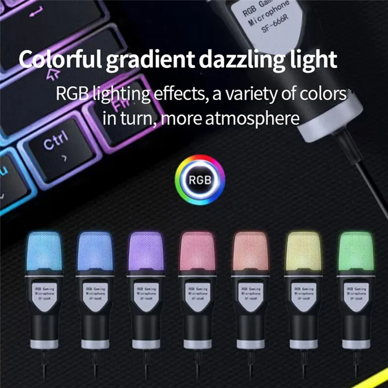 

SF666R USB-микрофон RGB конденсаторный микрофон для студии звукозаписи подкастов потоковая передача ноутбука настольного ПК