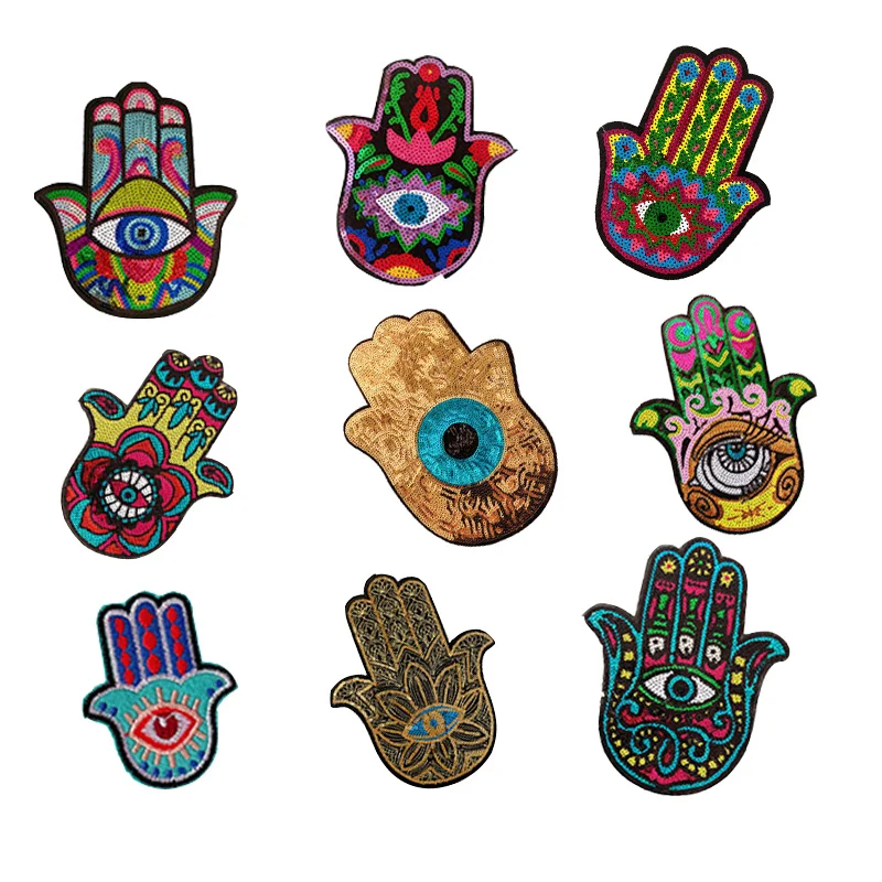 

New Sequins Hand Eyes Icon Patch for Clothes Garment Accessories DIY Embroidered Applique Decoration Iron on Patches