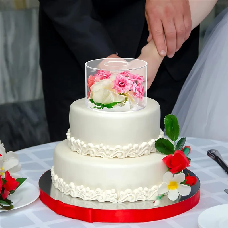 SHGO-Clear Fillable Acrylic Cake Stand 3Pcs Set With LED Lights 6, 8, 10 Inch Round 3 Tier Riser Case Cylinder Box