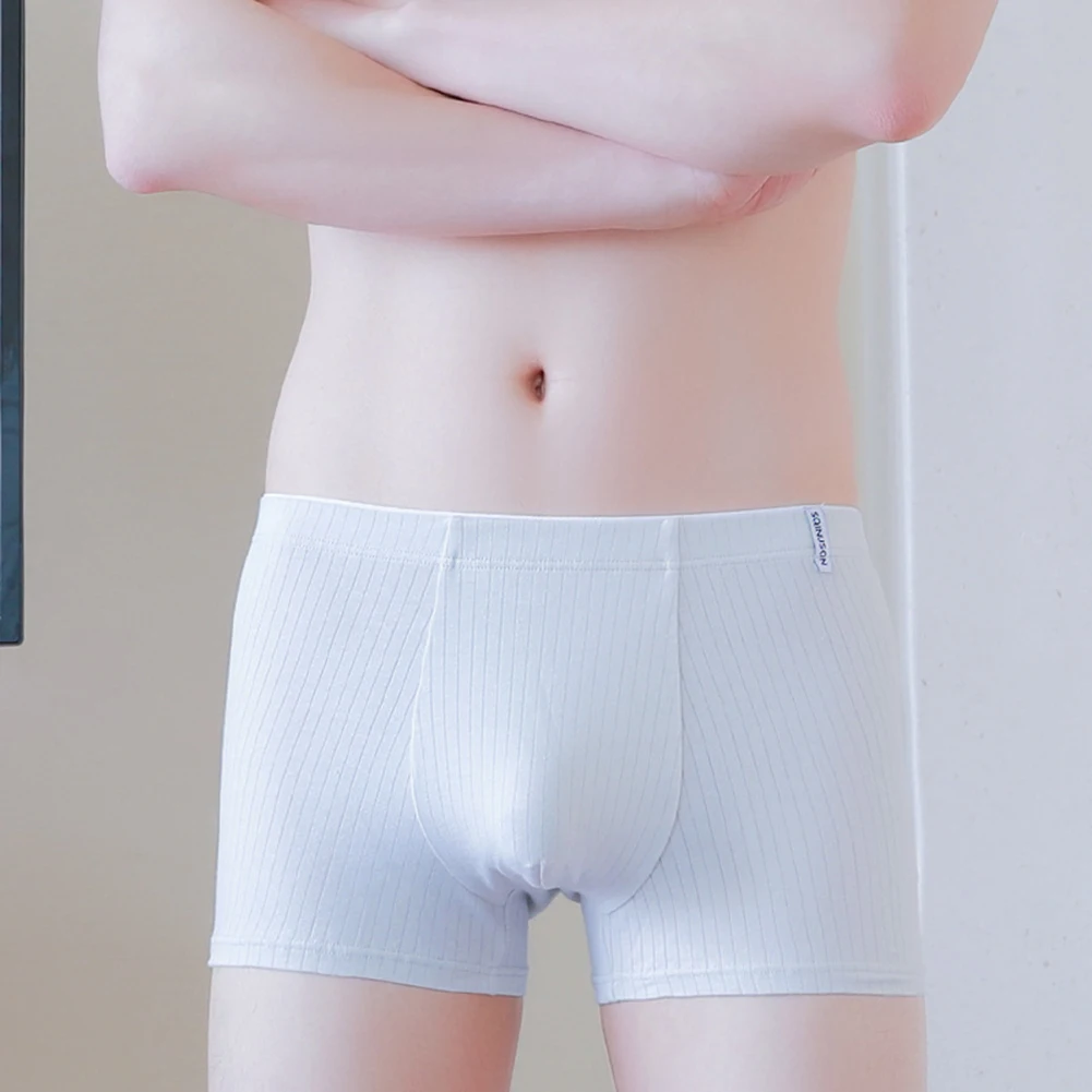 

Men Solid Color Vertical Stripe Boxers Briefs Breathable Shorts Underwear Cotton Comfortable Soft Underpants Casual Panties