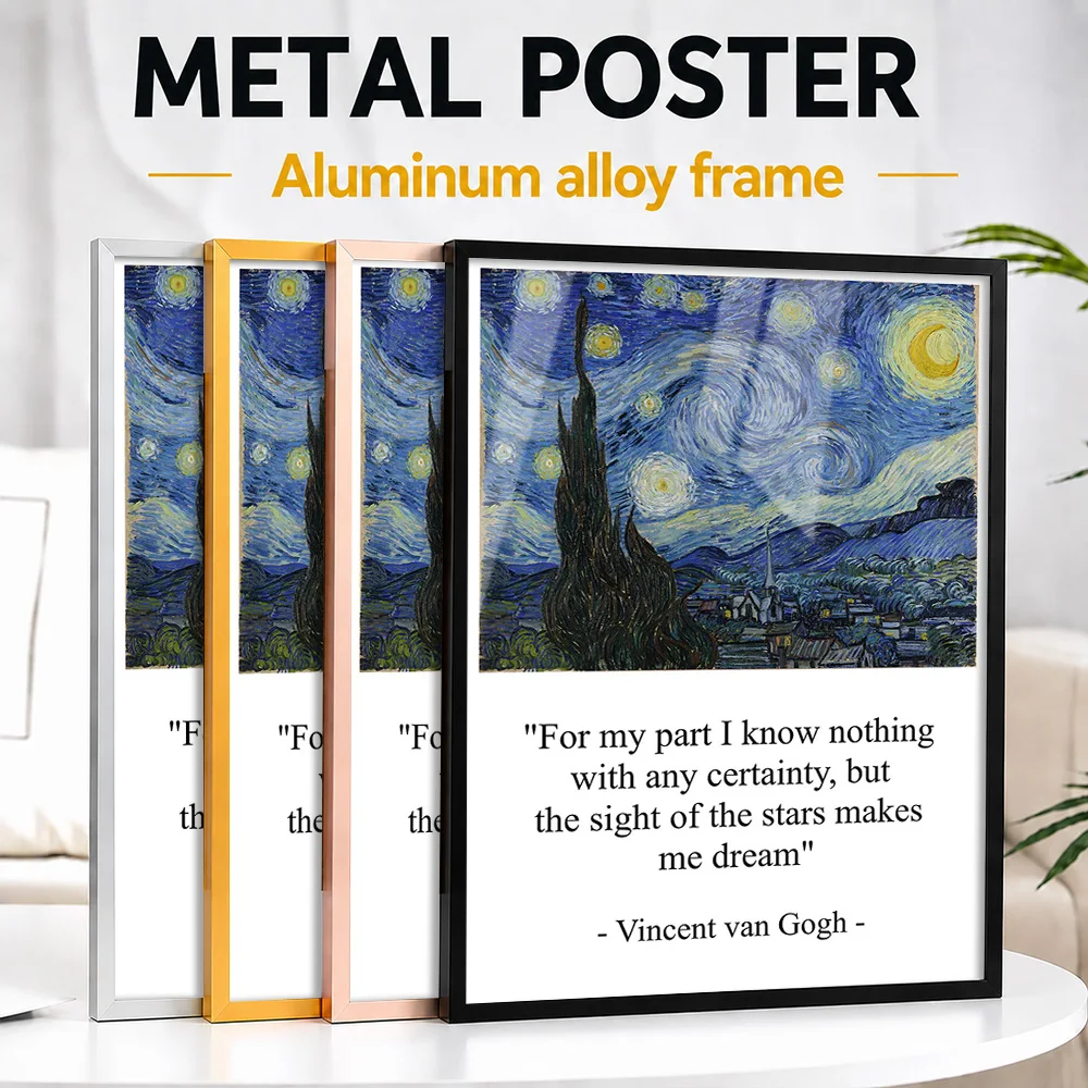 Vincent Van Gogh Starry Night Quote Metal Poster With Aluminum Alloy Frame Personalized Photo Lettering Style Wall Art For Study