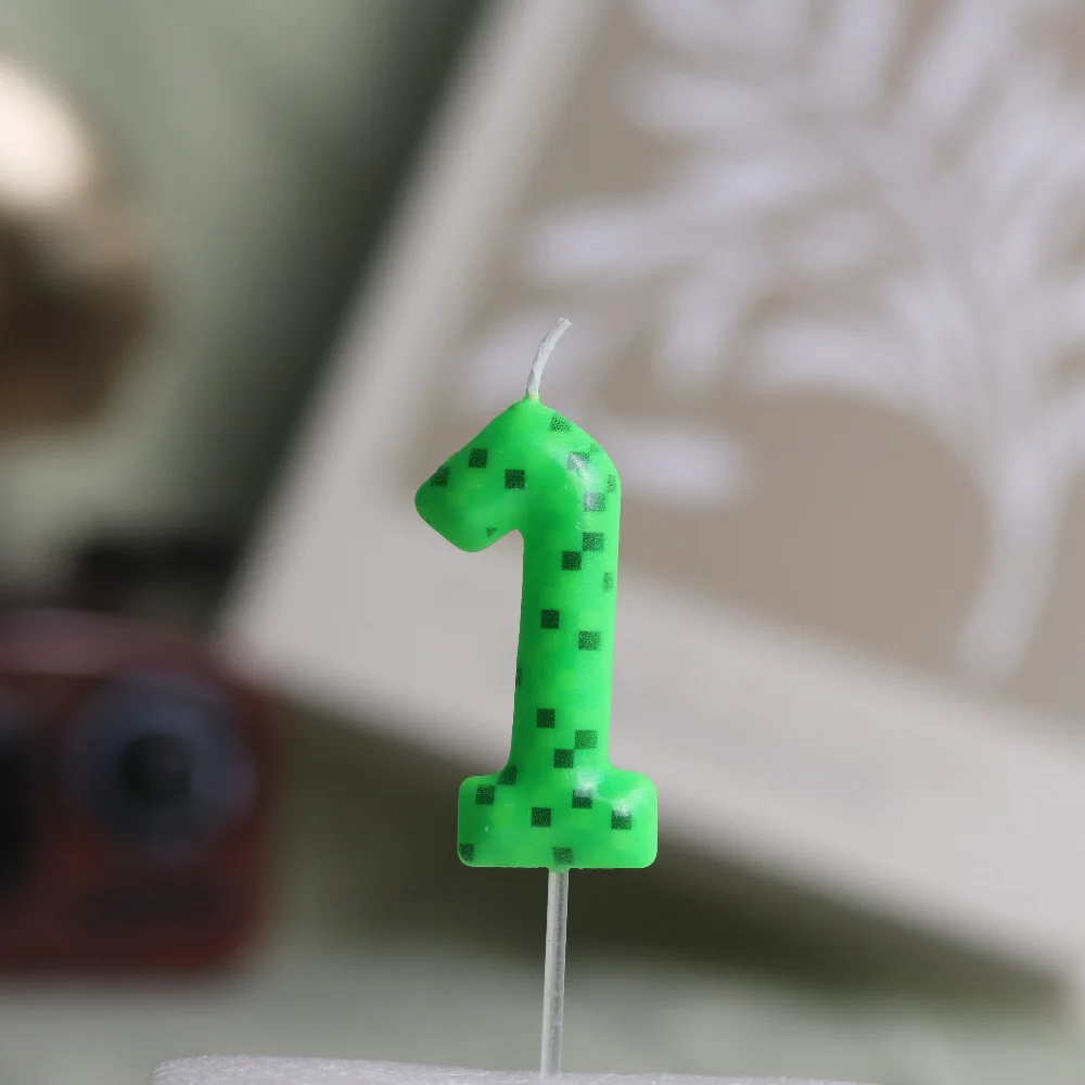 شموع فسيفساء خضراء أرقام 0-9 زينة كعكة عيد الميلاد للأطفال والكبار مستلزمات حفلات المهرجانات نمط كتلة شموع عيد الميلاد