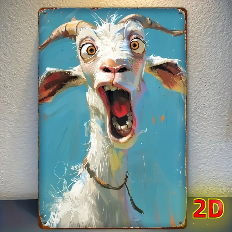 1 Stück 20x30cm Eisen-Metallschild im Vintage-Stil mit lustigem Ziegenmotiv, dekorative Wandkunst für Zuhause, Bauernhaus, Café,