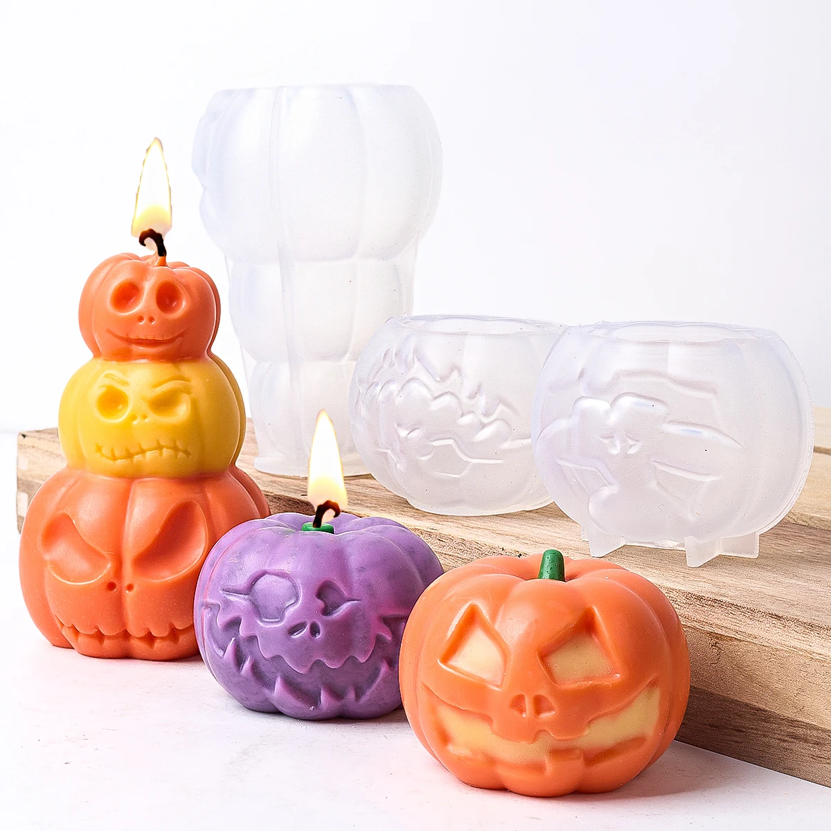 Halloween Pumpkin Ornament Mold Creative Horror 3D Pumpkin Monster Scented Candle Gypsum Silicone Mould DIY Handmade Hand Tools