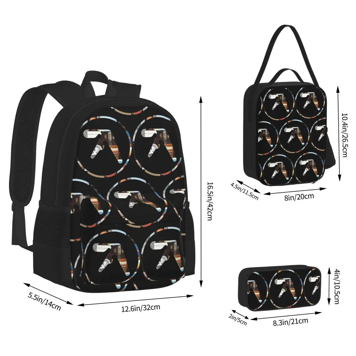Aphex Twin Backpacks Kids Bookbag School Bags Rucksack Lunch Bag Pen Bag Three-Piece Set
