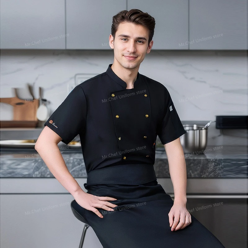 Summer men short sleeve Breathable Chef Jacket Kitchen work uniform Restaurant Chef coat white apron work clothes Chef shorts