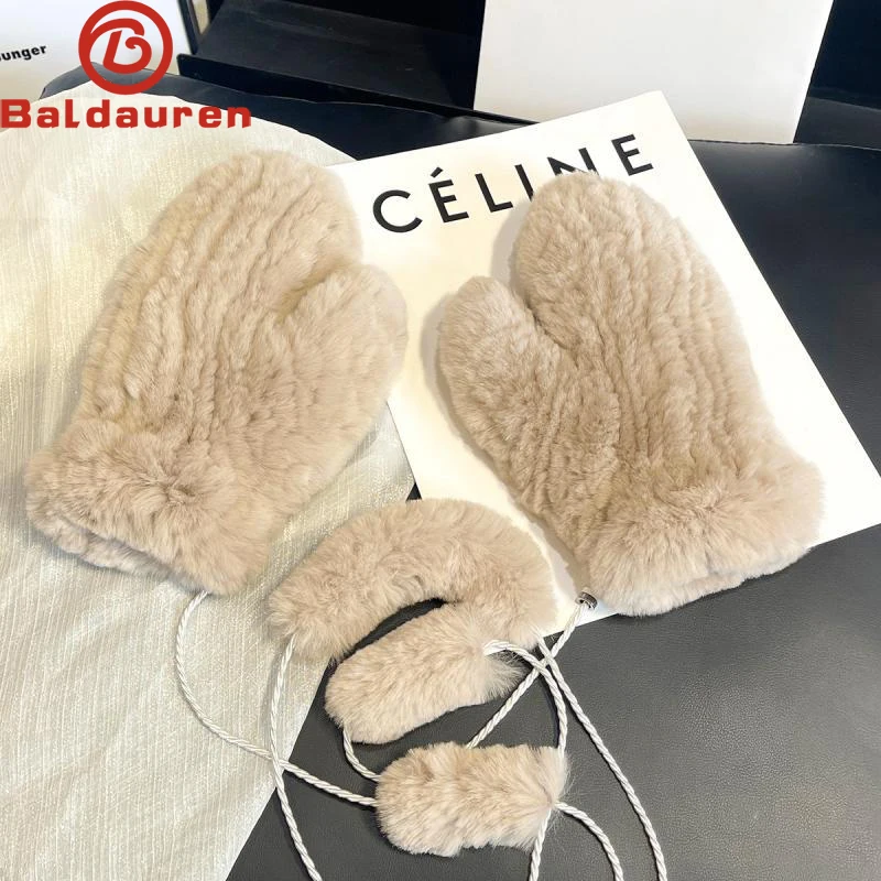 New Winter Women Real Rex Rabbit Fur Gloves Knitted Real Rex Rabbit Fur Mittens Hot Sale Lady Winter Warm Soft Natural Fur Glove