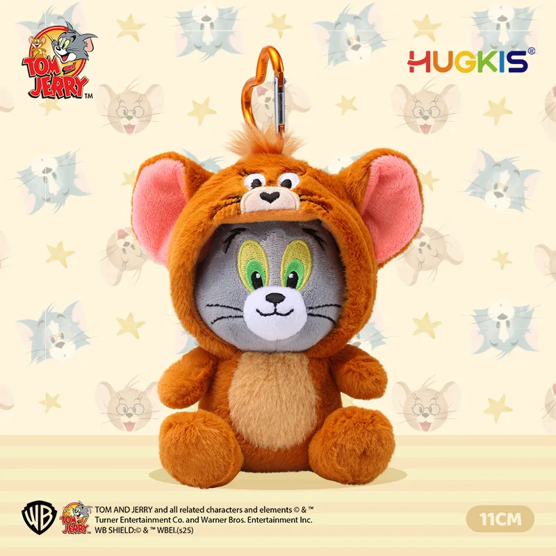 HUGKIS Tom en Jerry Pluche Sleutelhanger, vermomde cartoon pluche pop, tasbedel, schattige decoratie, perfect cadeau voor volwassen fans.