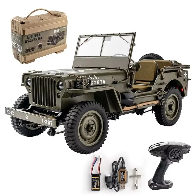 2024 1:12 1941 For Willys Mb Scaler Willys Jeep 2.4g 4wd Rtr Crawler Climbing Scale Military Truck Buggy Rc Car Adult Kid Gifts