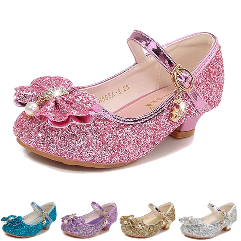 Baby Girls Princess Shoes Party Butterfly Crystal High Heels Sandal Children Dance Glitter Diamond Shoe Kids Walk Show Shoes