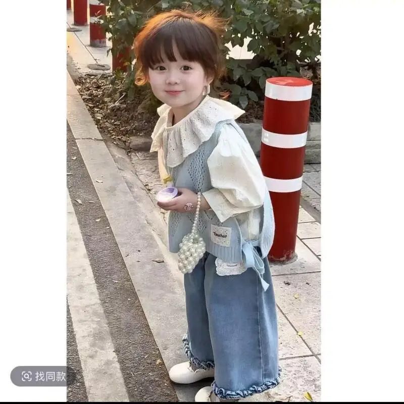 Kawaii Sweater Vest New Fresh Cute Korean Style for Girls Baby Children Early Spring Wear Trendy Fashion 2024 Kids Clothing