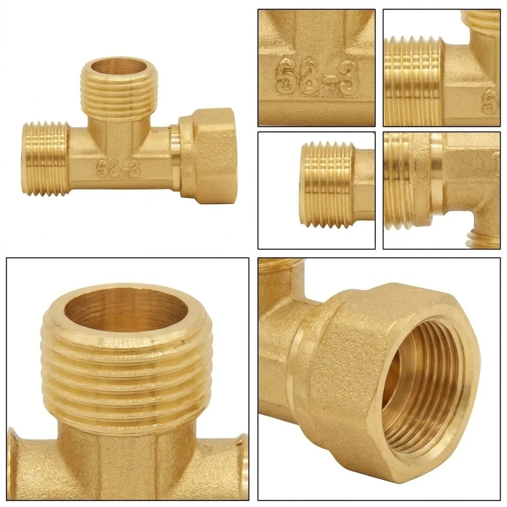 Brass T Shaped Water Splitter Connector Gold 4 Point Copper Adapter For Showerhead Faucet Bidet Hose Plumbing Fitting