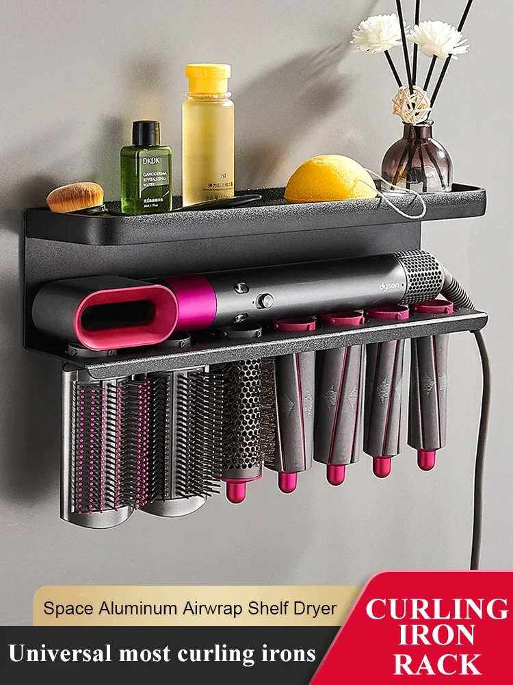 

Hairdryer Holder Wall Mount Suitable For Dyson Airwrap Shelf Dryer And Hair Curler Holder Storage Rack Bathroom Organizer FR2002