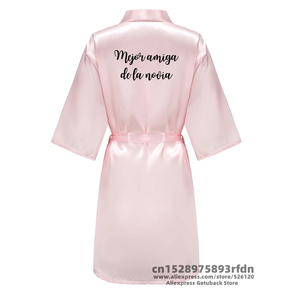 Light Pink Bridal Satin Robe Women Spanish Wedding Robe Novia Kimono Bride Party Bridesmaid Robes