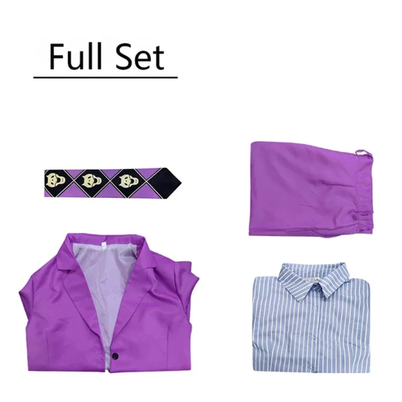 aa69Аниме Невероятные приключения ДжоДжо Костюм Кира Йошикаге Косплей Фиолетовая Рубашка Брюки Костюм Вьющийся Желтый Парик Хэллоуин Вечеринка Костюм