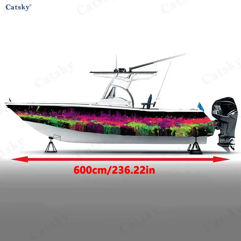 2Pcs Vertical Stripe Splash Boat Stickers, PVC Waterproof Durable Vinyl Wrap Decals for Fishing Boat, Durable and Stylish Design