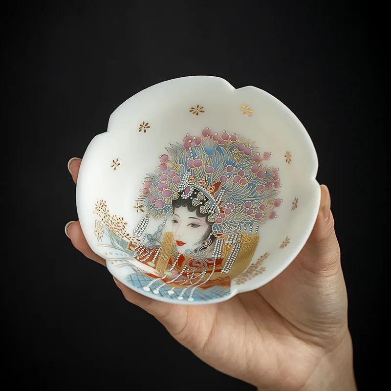 

Jade porcelain tea set vegetarian master cup ceramics Hua Dan tea cup Chinese opera white porcelain petal gift cup