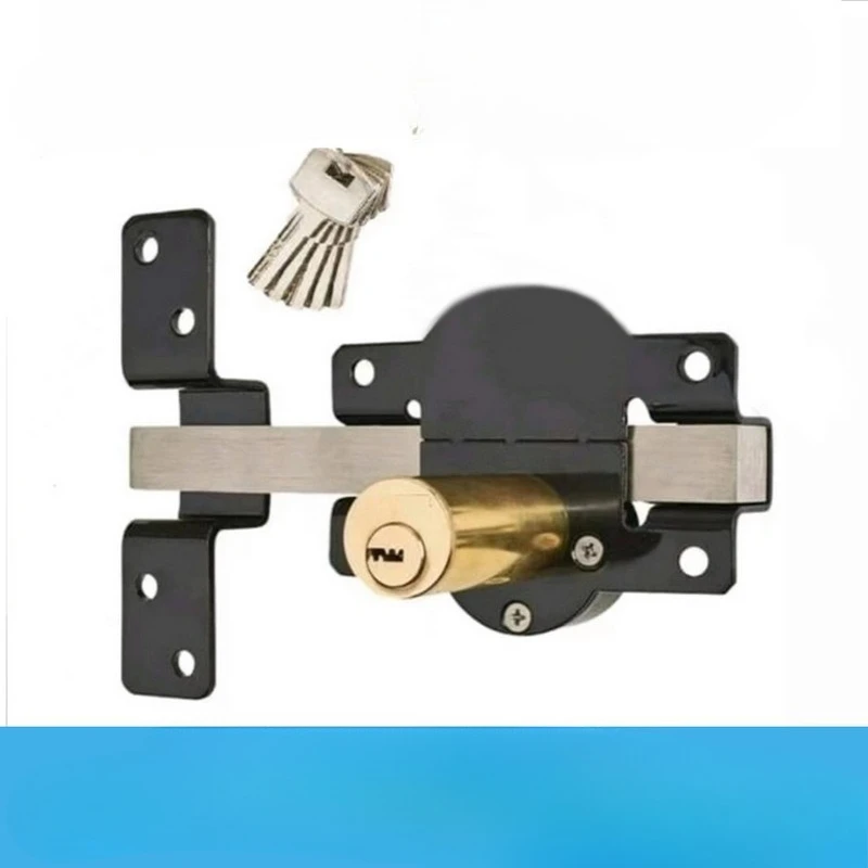 Both Side Lock Door 50mm Long Throw Gate Lock Stainless Steel Grade Lockable w/ Rear Double Locking for Yard Garden Doors 5 Keys