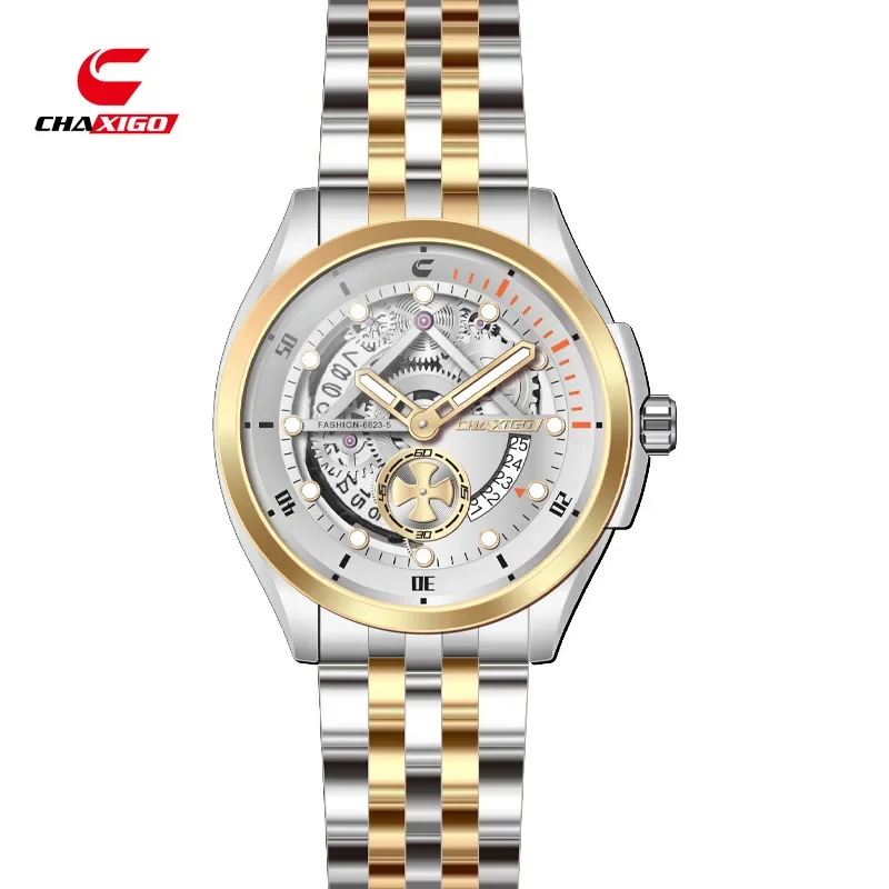CHAXIGO 6823 Relogios Masculino Luxus Mode Quarz Stahlband herren Uhr Kalender Wasserdicht Leuchtende Uhren für Männer