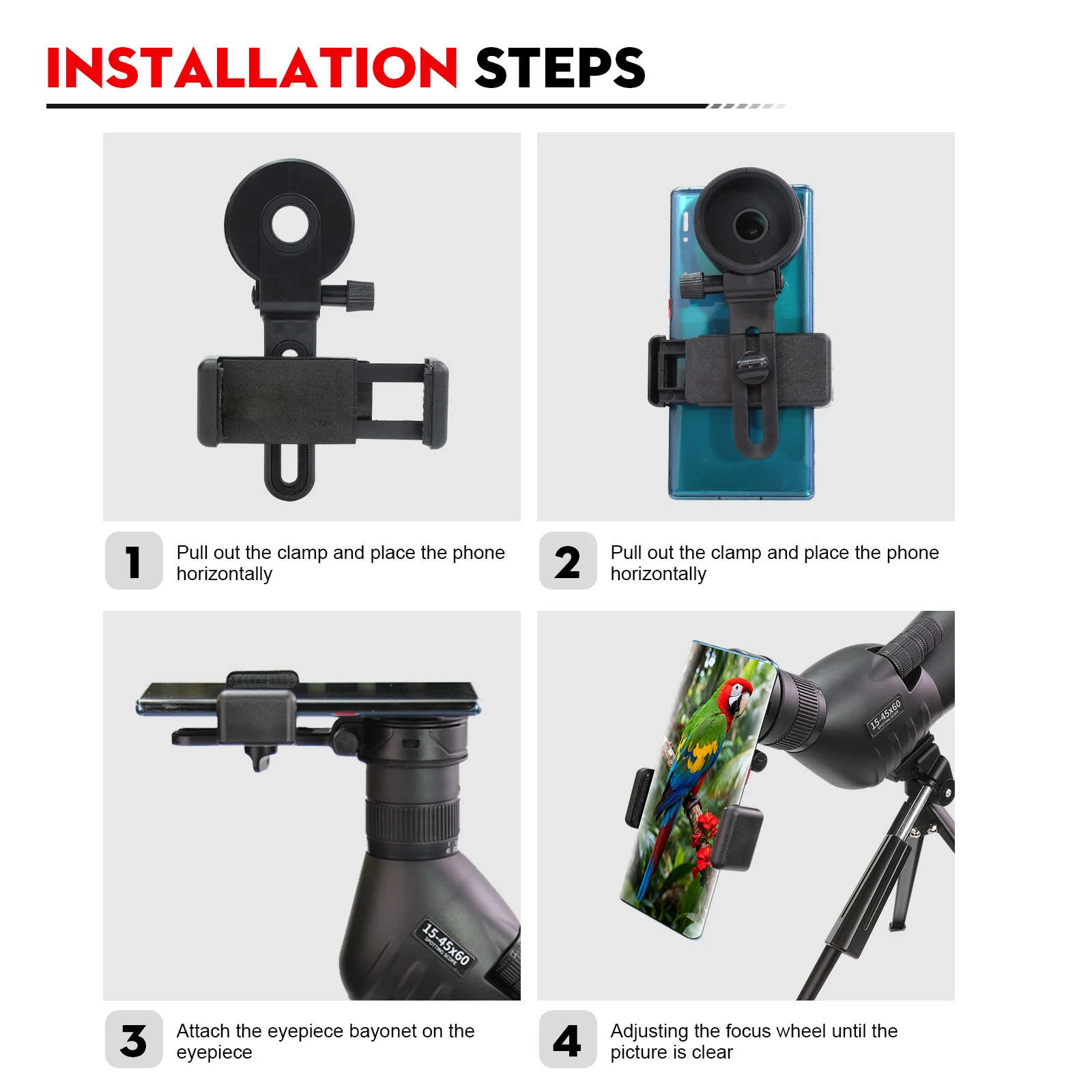 Datyson B5P9897S Phone Adapter Universal Cell Phone Mount For Binoculars, Monocular, Microscope, Spotting Scope, Telescope Clip
