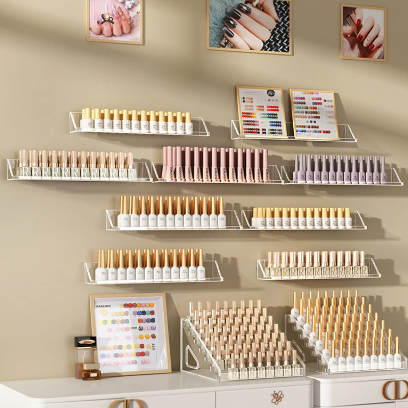 Nail Art Armor Oil Display Rack Glasses Display Stand Transparent Cosmetic Brush Storage Box Wall-Mounted Nail Shelf