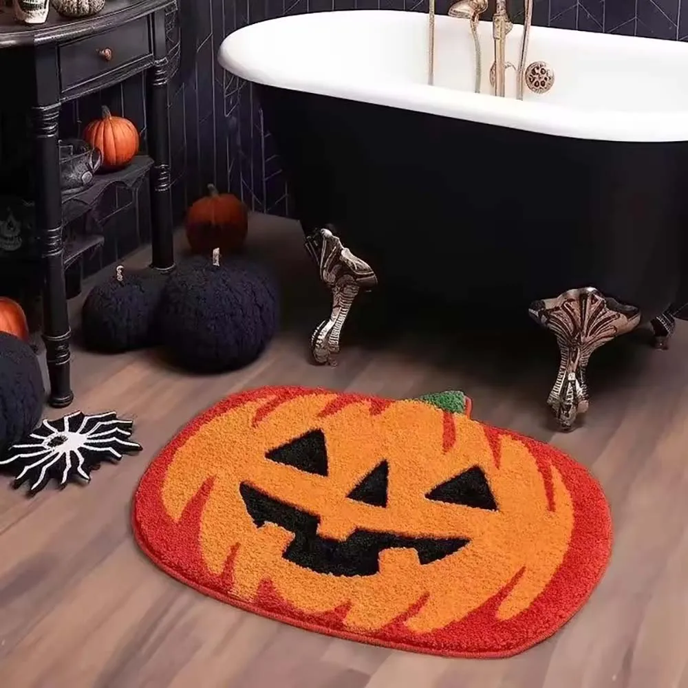 Halloween Pumpkin Mat Bathroom Non-Slip Absorbency Foot Mat Living Room Sofa Comfortable Decorative Floor Mat