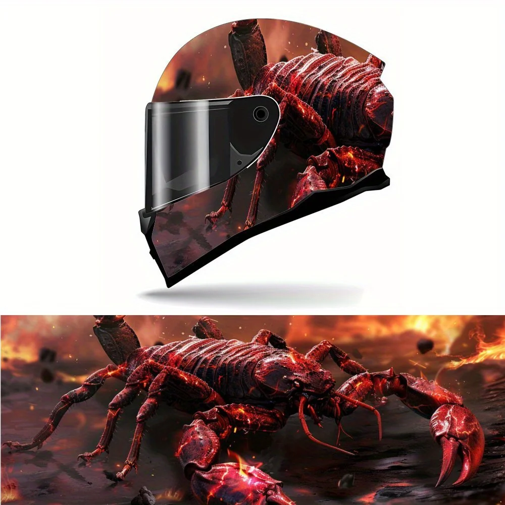 

Fiery Red Scorpion Print Full Helmet Wrap Sticker Motorcycle Helmet Racing Graphic Decal Vinyl Wrap Helmet Decorative Sticker Wa