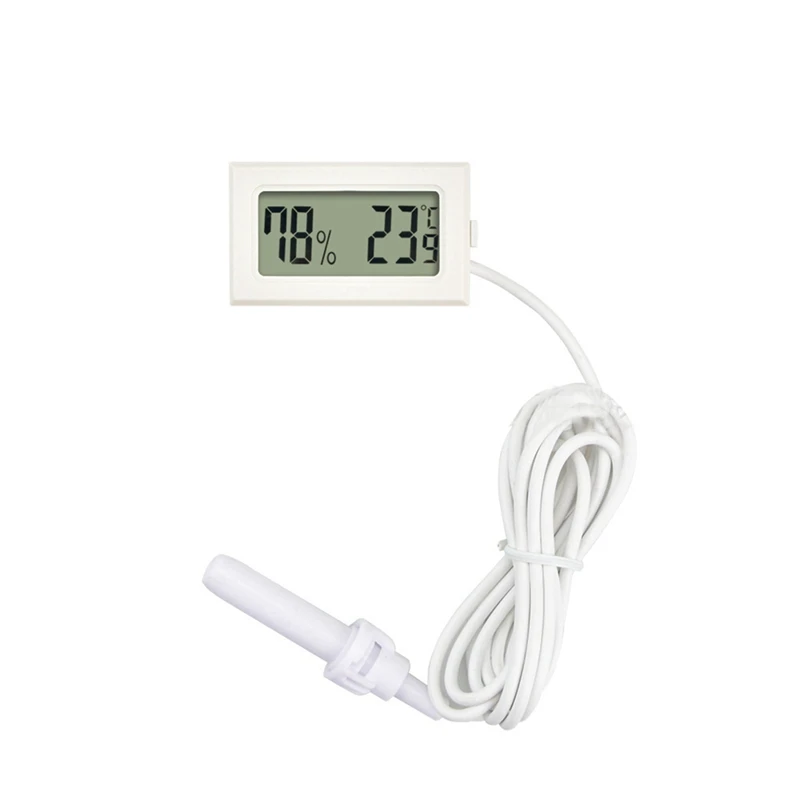 RISE-1 Dc1.5V Embedded Electronic Digital Display Pet Box Fahrenheit Hygrometer With 1.5 Meter Probe -50-60 Celsius White