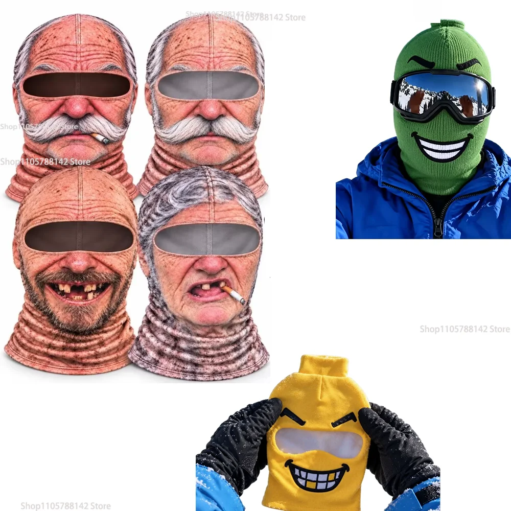 Funny Realistic Old Man Ski Mask Novelty Winter Balaclava Face Cover for Skiing Outdoor Parties Gifts Winter with Neck Coverage