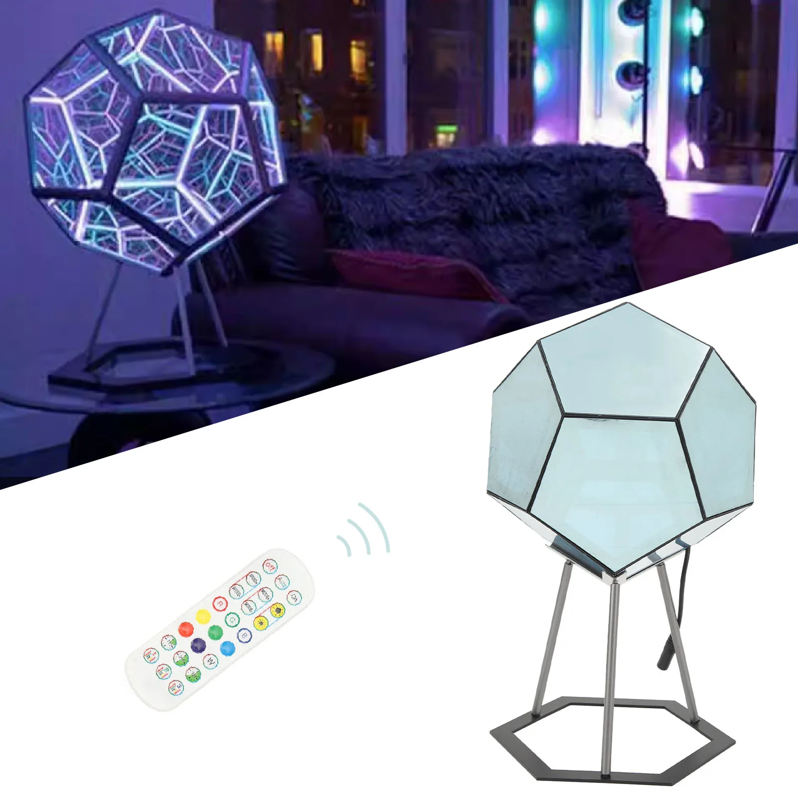 ZK30 Dodecahedron Night Light Infinity Dodecahedron Color Art Light LED Night Light Lamp for Kids Room Bedroom Living Room Bedsi