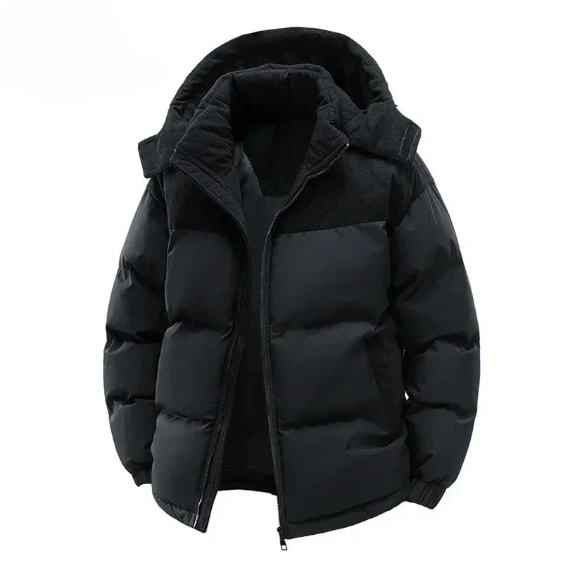 Men's Women's Winter Jacket Hooded Casual Warm Cotton Jacket Thickened Fleece Lined Zipper Front Parka Winter Cold-Proof Coat